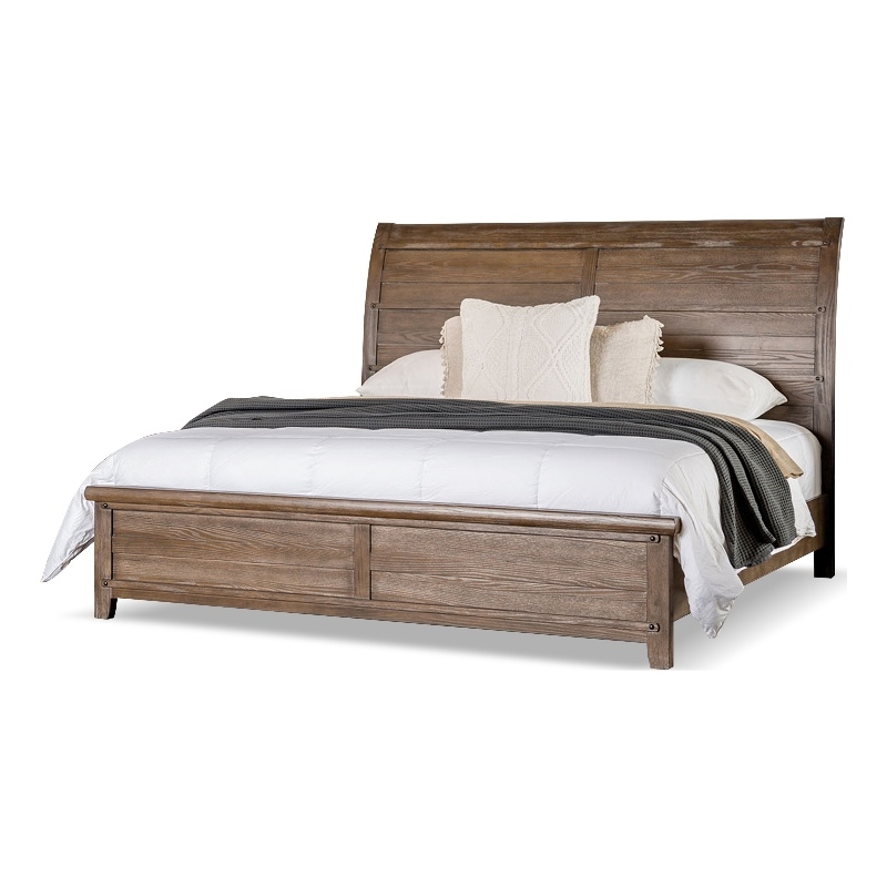Bowery Hill Queen Panel Bed with Arched Headboard in Brown