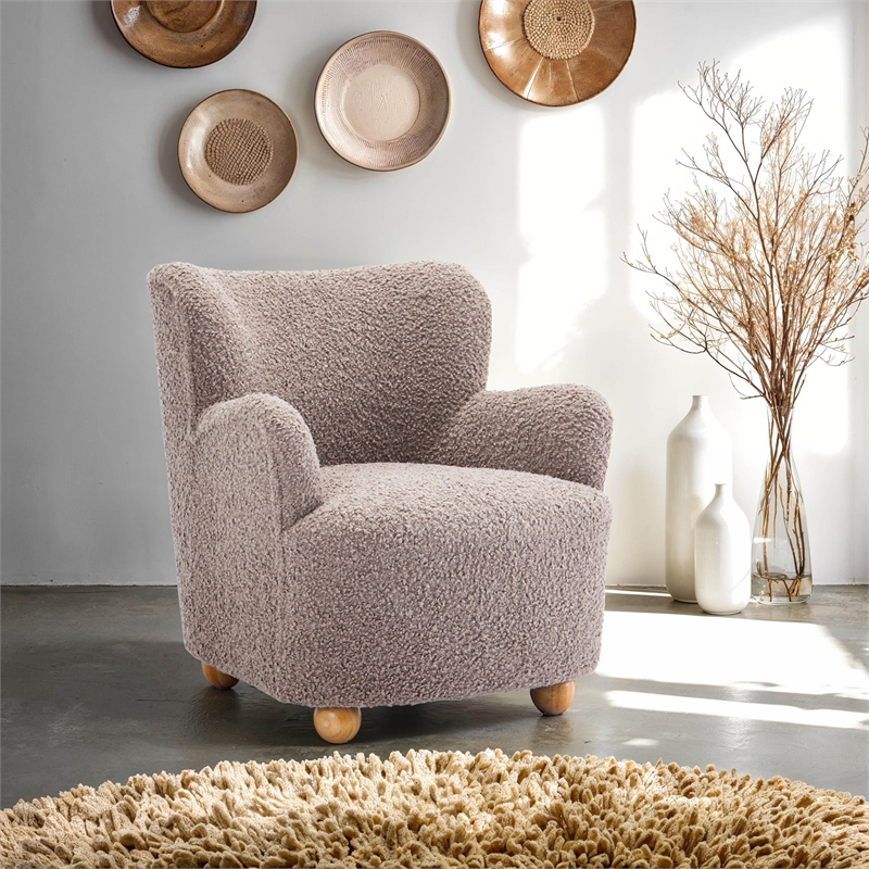 Bowery Hill Fabric Curved Backrest Accent Chair in Light Brown
