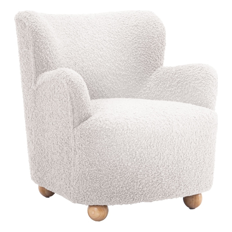 Bowery Hill Curved Backrest Accent Chair Rubberwood Fabric White Modern Style