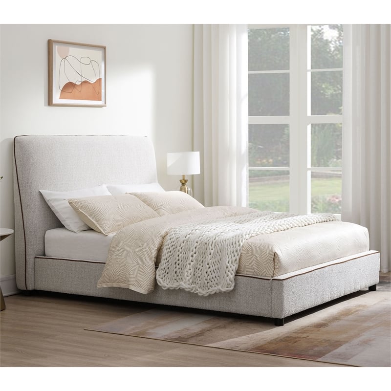 Bowery Hill Fabric Upholstered Full Platform Bed in Oat Brown