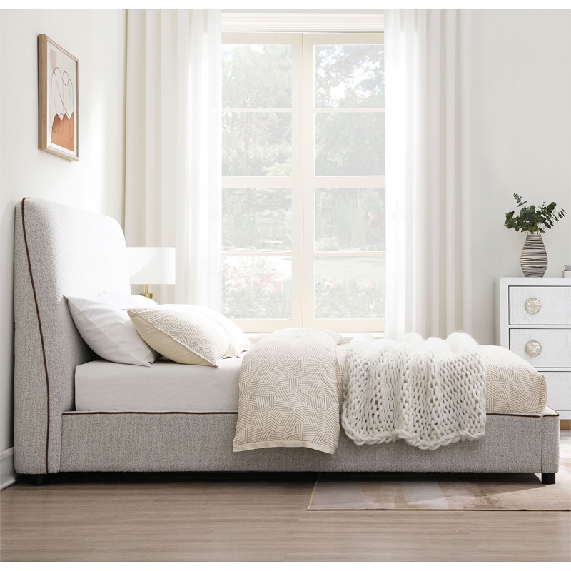 Bowery Hill Fabric Upholstered Full Platform Bed in Oat Brown