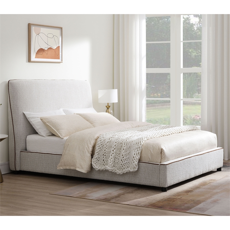 Bowery Hill Fabric Upholstered Queen Platform Bed in Oat Brown