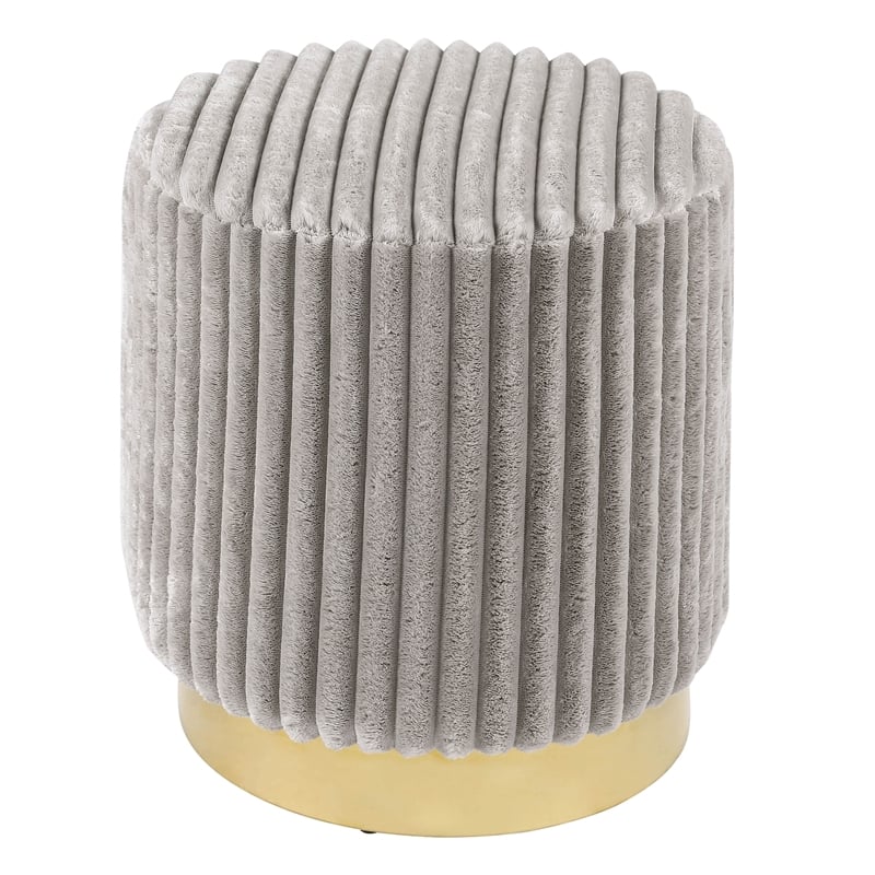 Bowery Hill Fabric Upholstered Round Plinth Base Stool in Gray