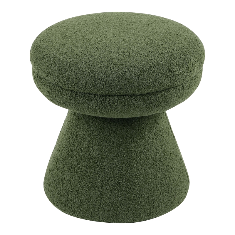 Bowery Hill Fabric Upholstered Round Mushroom-Shaped Stool in Green