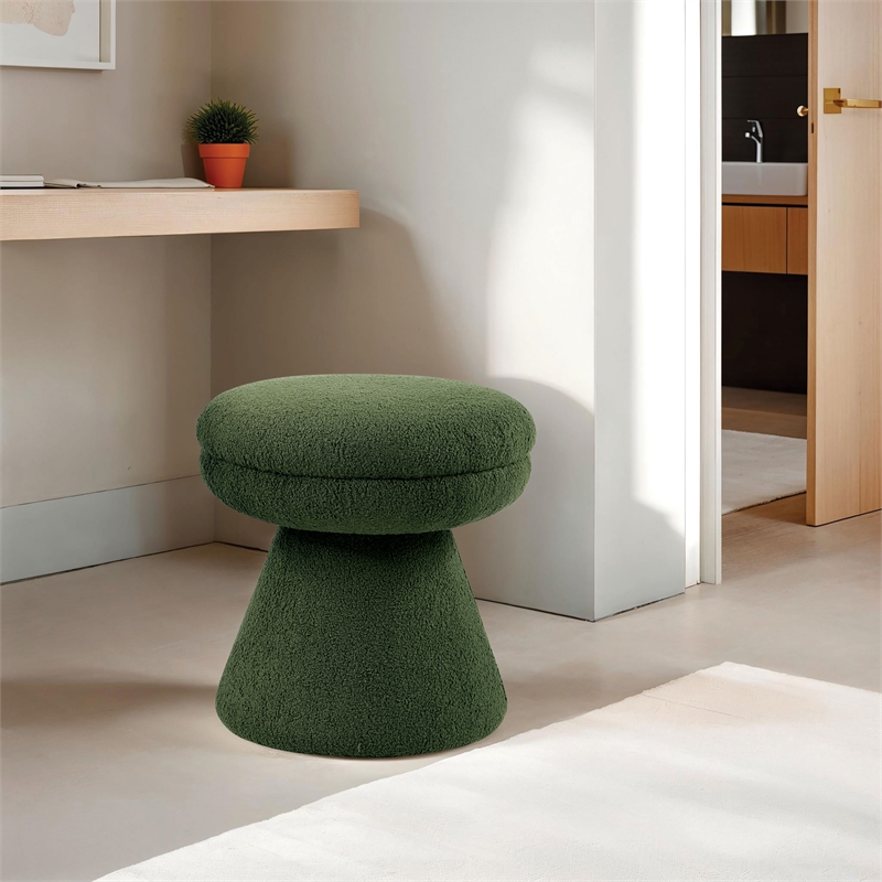 Bowery Hill Fabric Upholstered Round Mushroom-Shaped Stool in Green