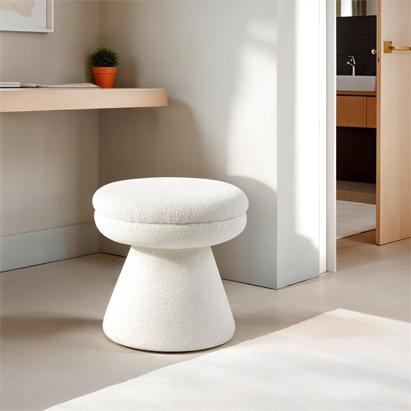 Bowery Hill Mushroom Stool with Teddy Upholstery in Beige for Modern Spaces