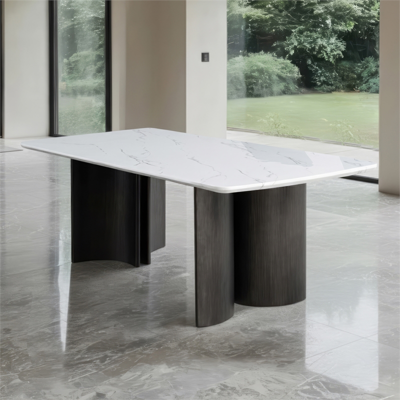 Bowery Hill Faux Marble Top Dining Table Wood White 78 in Modern Design