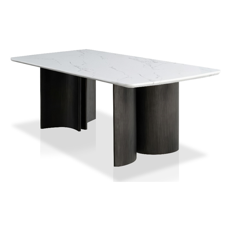 Bowery Hill Faux Marble Top Dining Table Wood White 78 in Modern Design