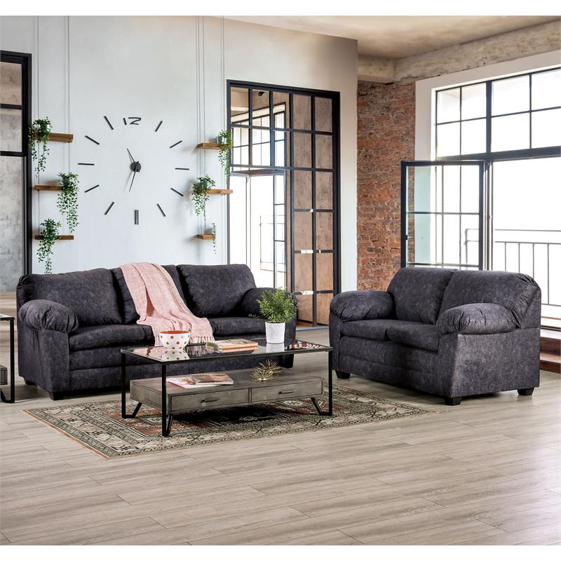 Bowery Hill Contemporary Fabric Upholstered Loveseat in Charcoal