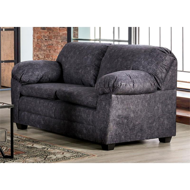 Bowery Hill Contemporary Fabric Upholstered Loveseat in Charcoal