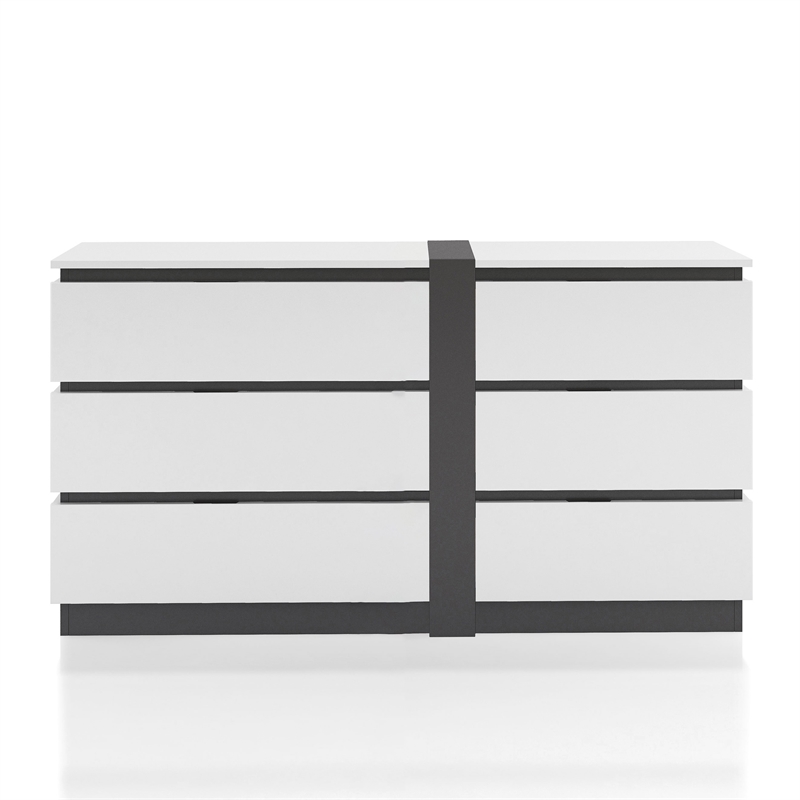 Bowery Hill Contemporary 6-Drawer Solid Wood Dresser in White & Gray