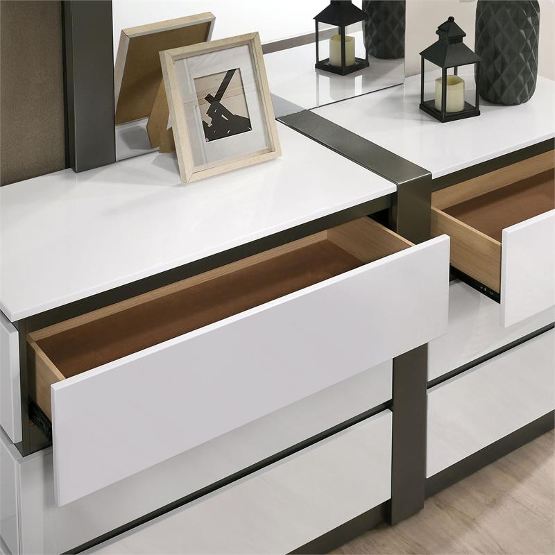 Bowery Hill Contemporary 6-Drawer Solid Wood Dresser in White & Gray