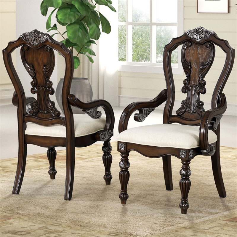 Bowery Hill Solid Wood Arm Chairs in Dark Brown (Set of 2)