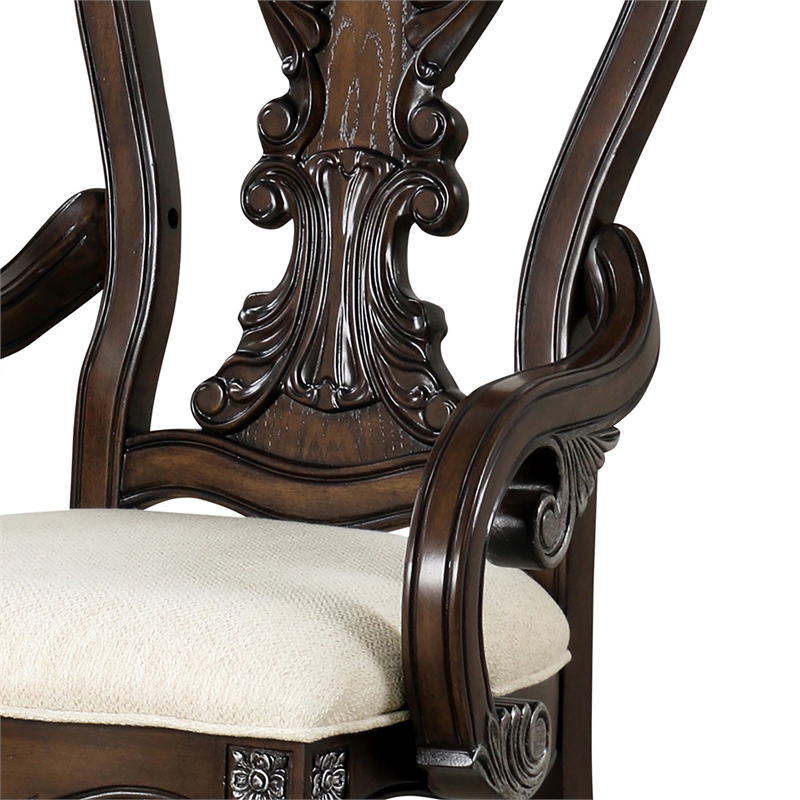 Bowery Hill Solid Wood Arm Chairs in Dark Brown (Set of 2)
