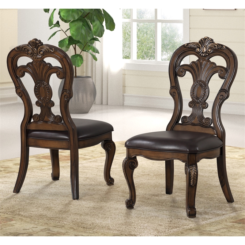 Bowery Hill Solid Wood Padded Side Chairs in Brown (Set of 2)