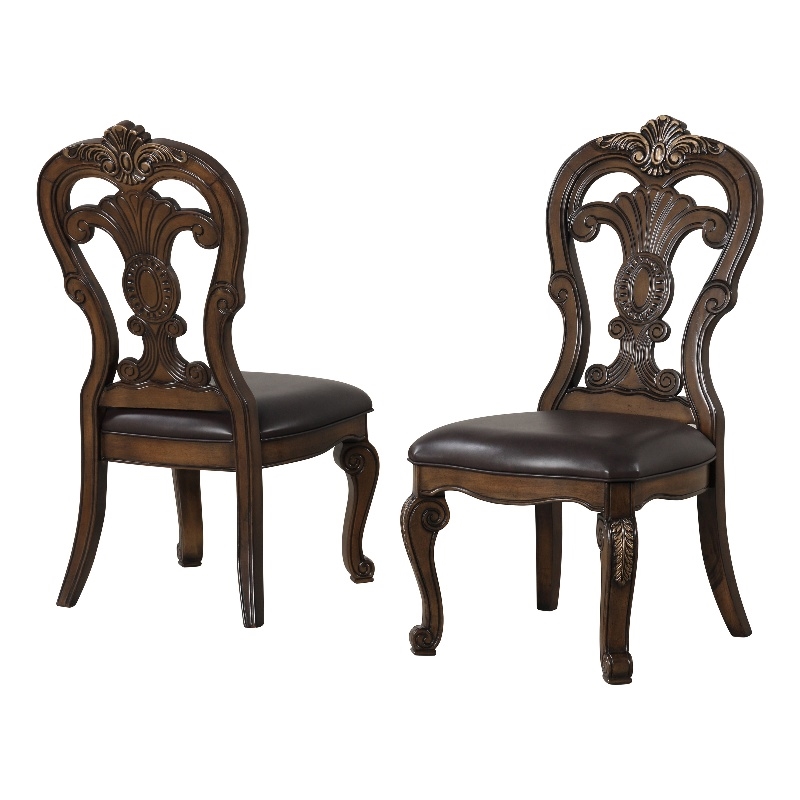 Bowery Hill Solid Wood Padded Side Chairs in Brown (Set of 2)