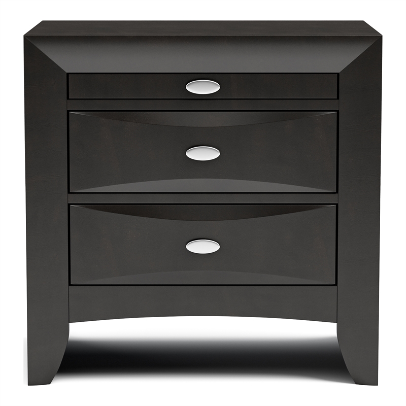 Bowery Hill Solid Wood 3-Drawer Nightstand in Black Finish