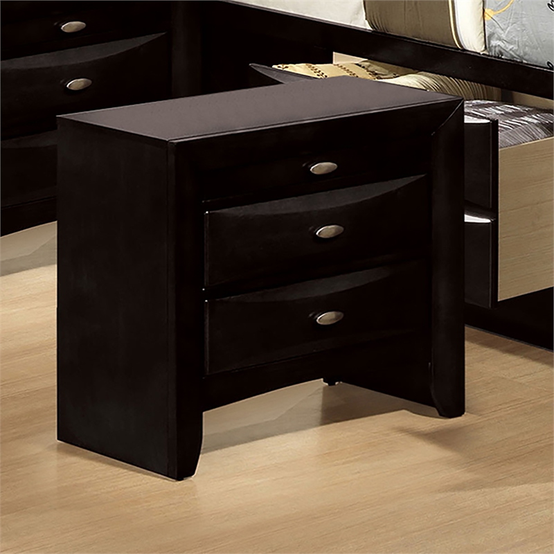Bowery Hill Solid Wood 3-Drawer Nightstand in Black Finish