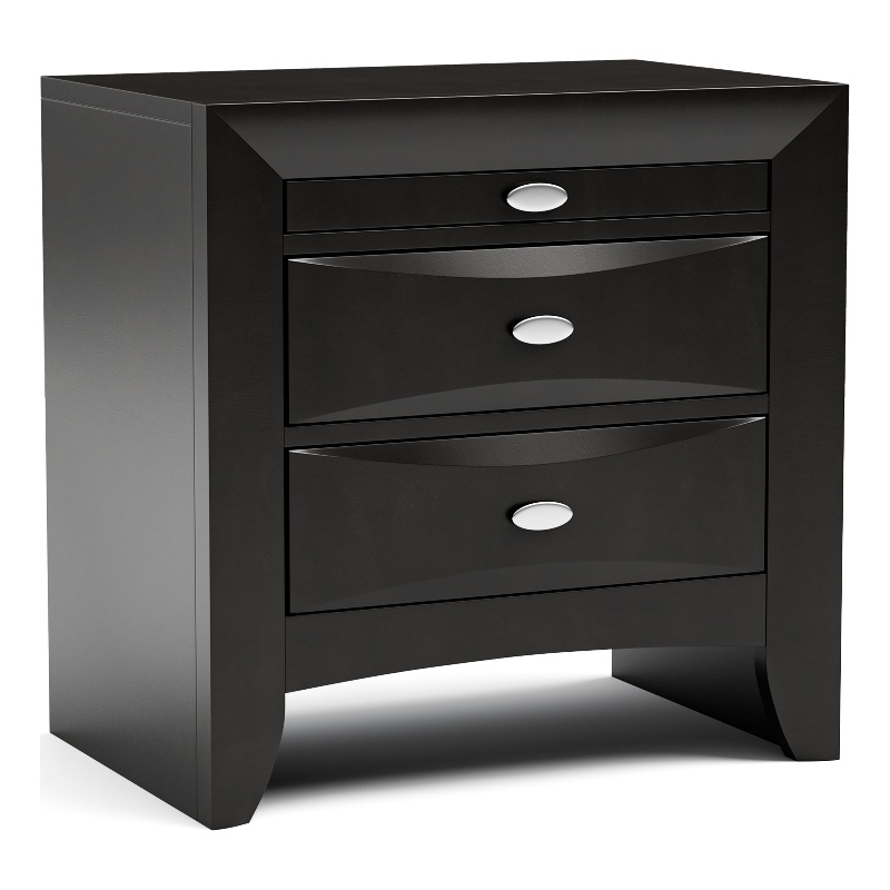 Bowery Hill Solid Wood 3-Drawer Nightstand in Black Finish