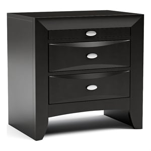 Bowery Hill Solid Wood 3-Drawer Nightstand in Black Finish