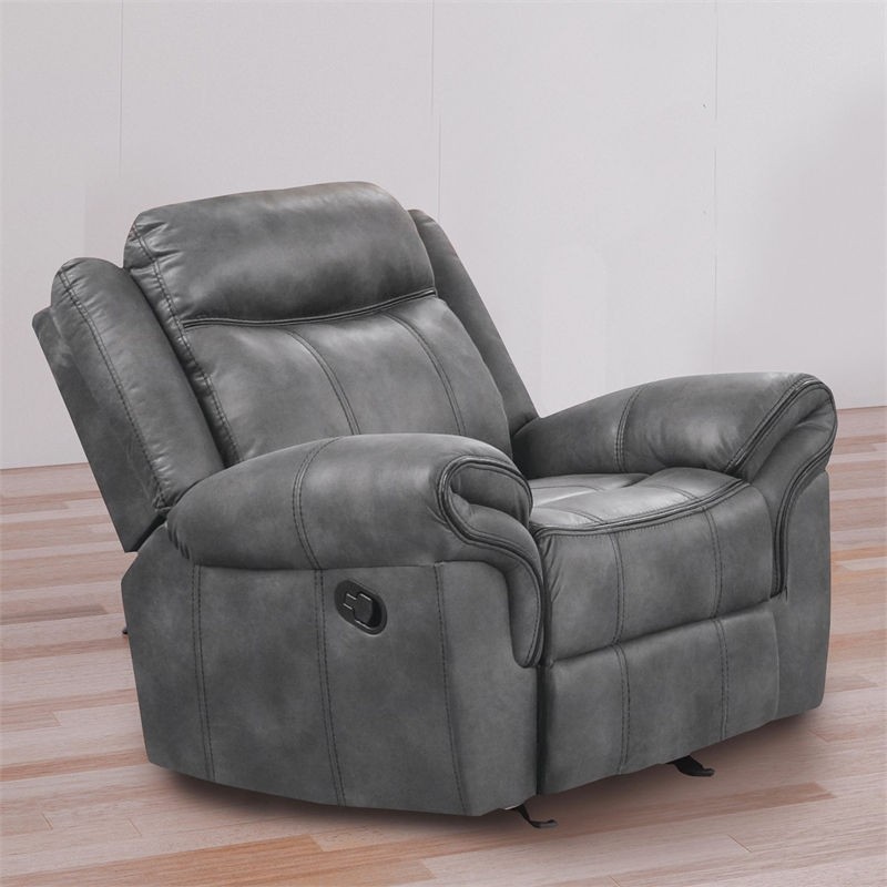 Bowery Hill Faux Leather Manual Glider Recliner in Dark Gray