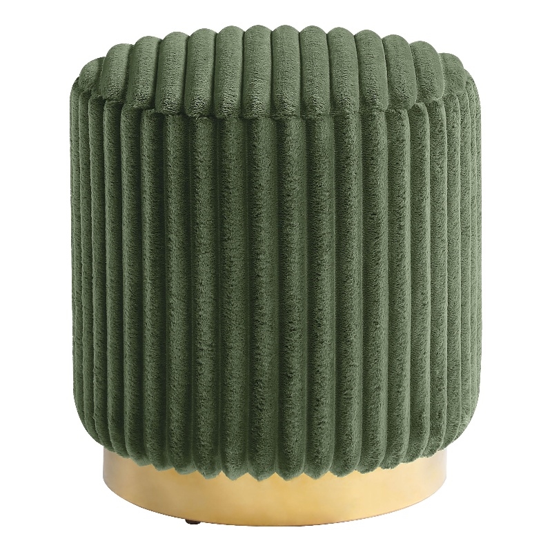 Bowery Hill Round Plinth Base Stool Fabric Upholstery Green Modern 18 in