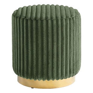 Bowery Hill Round Plinth Base Stool Fabric Upholstery Green Modern 18 in
