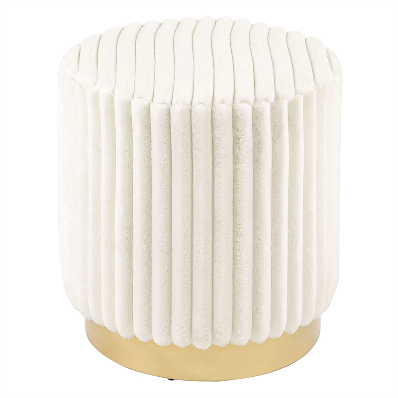 Bowery Hill Round Plinth Base Stool Fabric Upholstery Beige Modern 18 in
