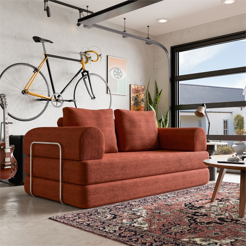 Bowery Hill Modular Foam Sofa with Corduroy Fabric in Rustic Brown
