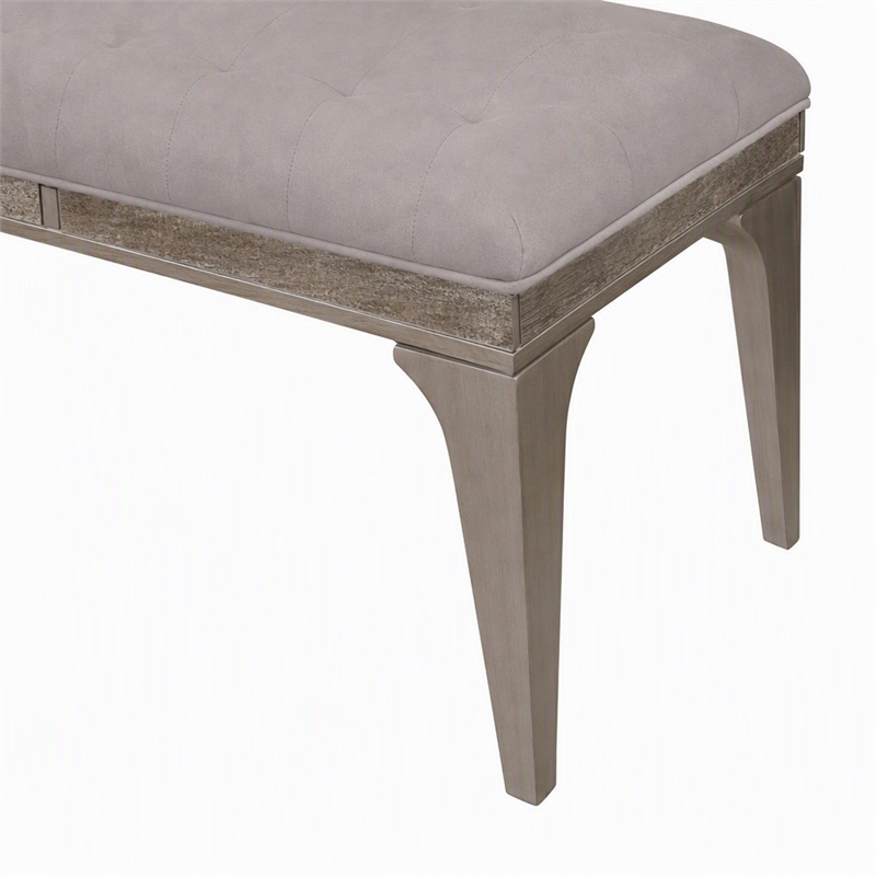 Bowery Hill Padded Fabric Dining Bench in Light Gray with Silver Accents