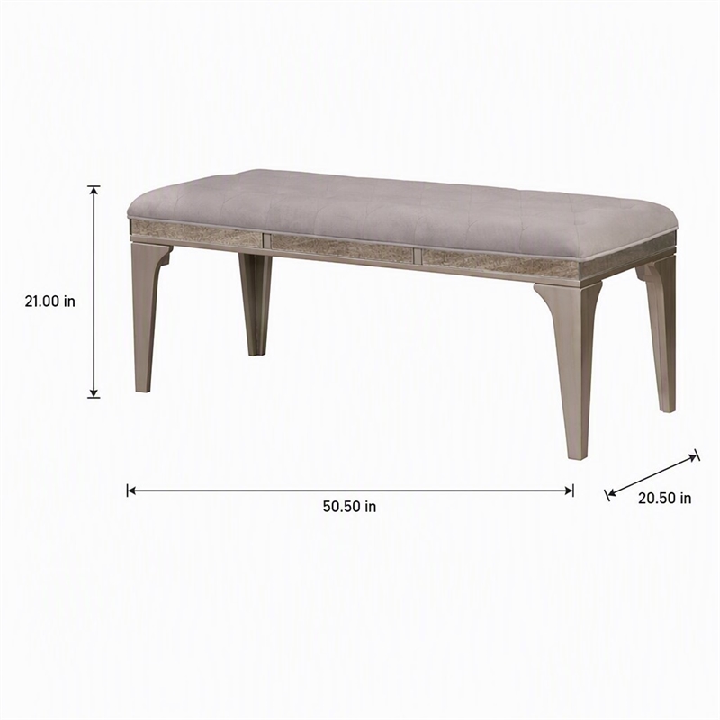 Bowery Hill Padded Fabric Dining Bench in Light Gray with Silver Accents