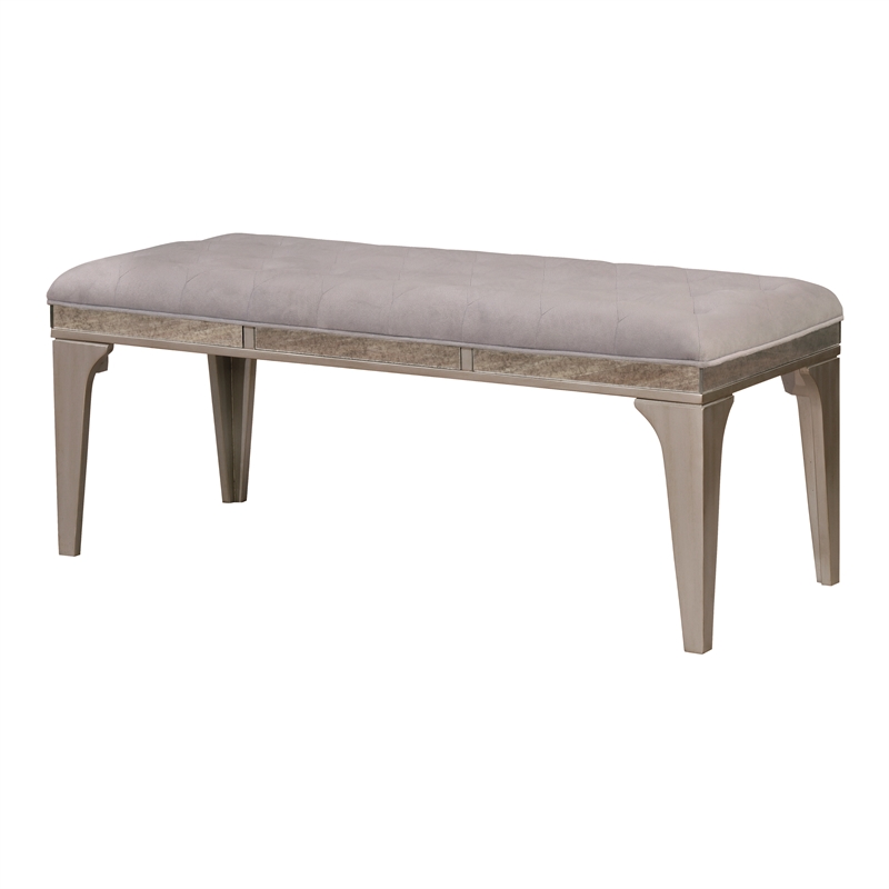 Bowery Hill Padded Fabric Dining Bench in Light Gray with Silver Accents
