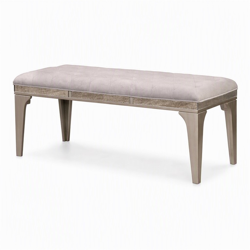 Bowery Hill Padded Fabric Dining Bench in Light Gray with Silver Accents