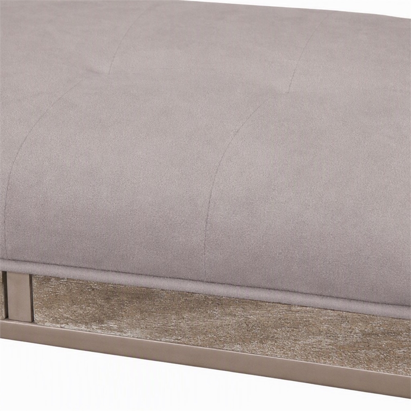 Bowery Hill Padded Fabric Dining Bench in Light Gray with Silver Accents