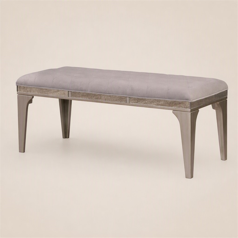 Bowery Hill Padded Fabric Dining Bench in Light Gray with Silver Accents