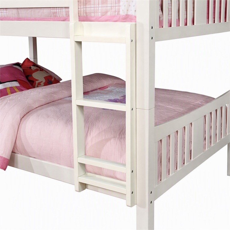Bowery Hill Twin over Twin Wood Bunk Bed with Ladder in White