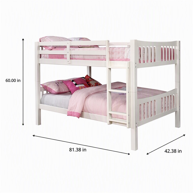 Bowery Hill Twin over Twin Wood Bunk Bed with Ladder in White