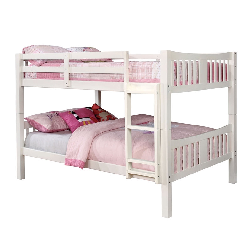 Bowery Hill Twin over Twin Wood Bunk Bed with Ladder in White