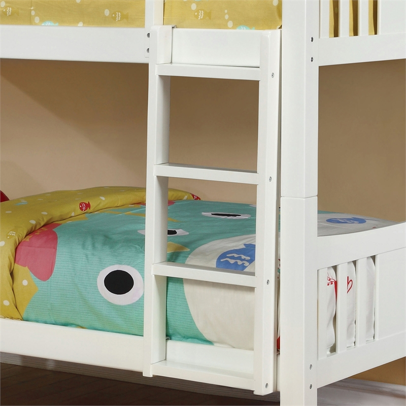 Bowery Hill Twin over Twin Wood Bunk Bed with Ladder in White