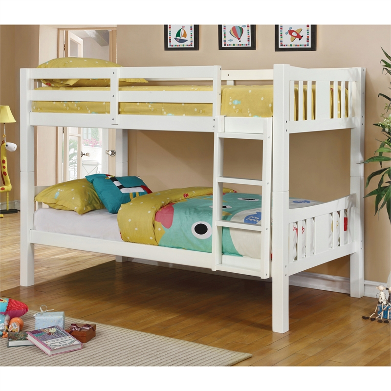 Bowery Hill Twin over Twin Wood Bunk Bed with Ladder in White