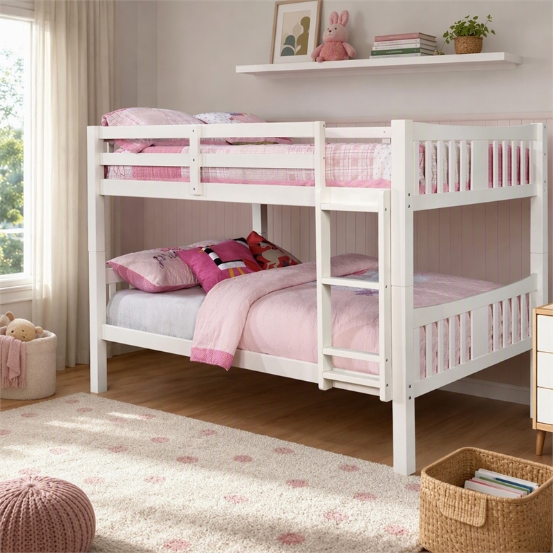 Bowery Hill Twin over Twin Wood Bunk Bed with Ladder in White