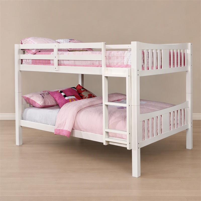 Bowery Hill Twin over Twin Wood Bunk Bed with Ladder in White