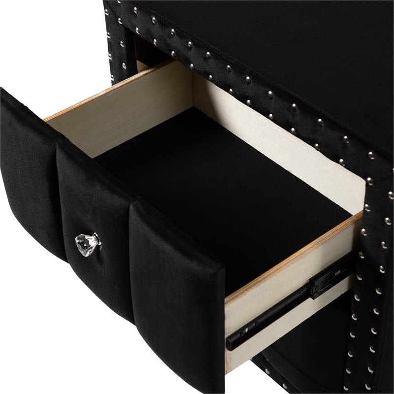 Bowery Hill Upholstered Queen Black Bedroom Set with Storage and LED Lights