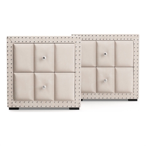 Bowery Hill Upholstered Beige Nightstand Set with Nailhead Trim