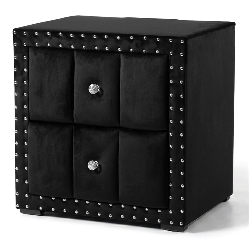 Bowery Hill Black Bedroom Set with Upholstered Queen Bed and Nightstand