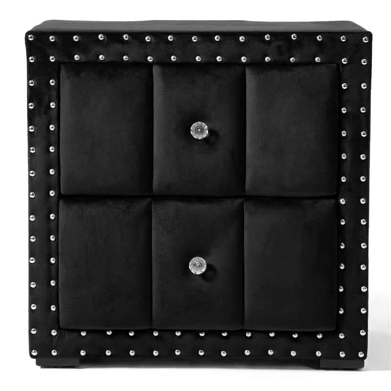 Bowery Hill Black Bedroom Set with Upholstered Queen Bed and Nightstand