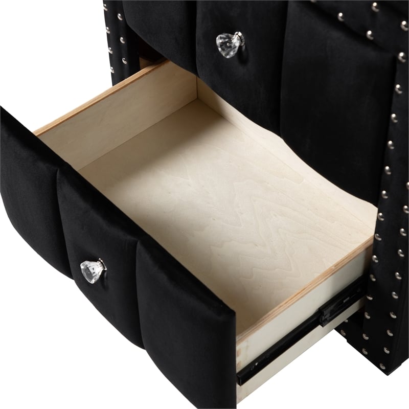 Bowery Hill Black Bedroom Set with Upholstered Queen Bed and Nightstand