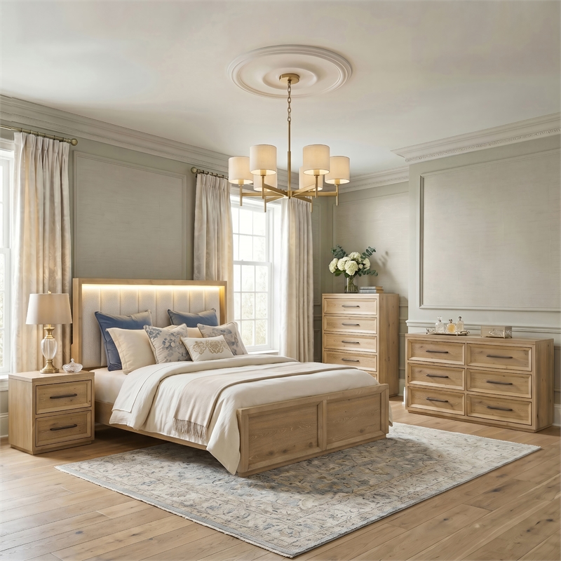 Bowery Hill Solid Wood King 4-Piece Bedroom Set in Natural Finish