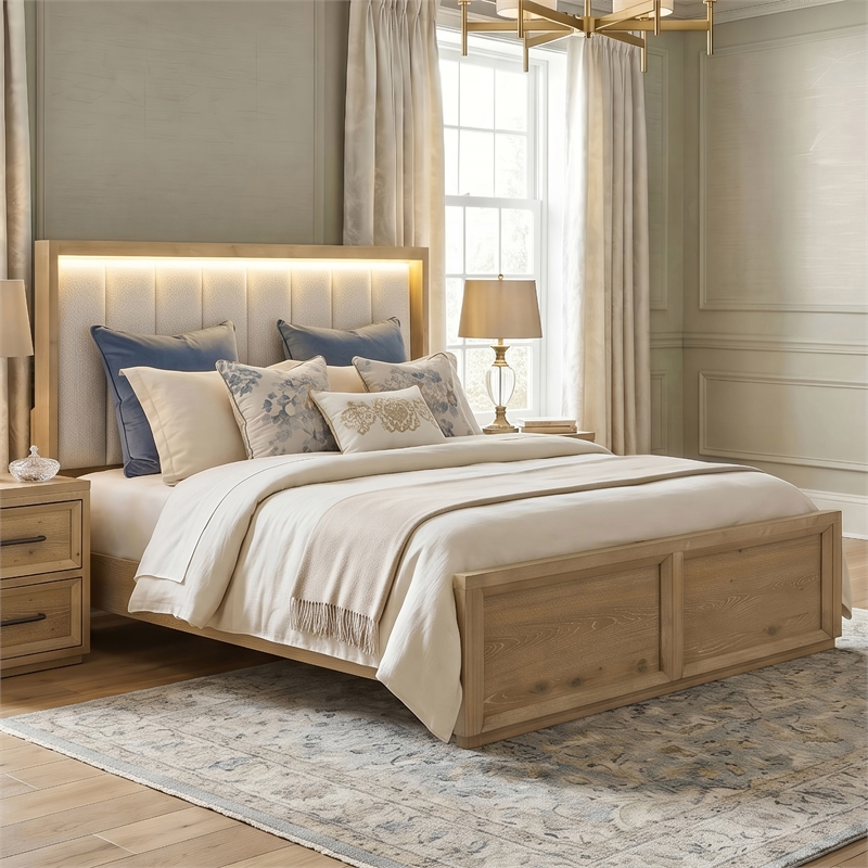 Bowery Hill Queen Panel Bed in Solid Wood Natural Finish