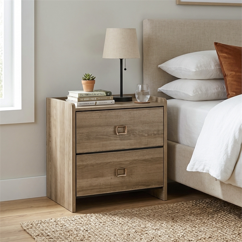 Bowery Hill Dovetail Wood 2-Drawer Nightstand in Dusty Oak Finish